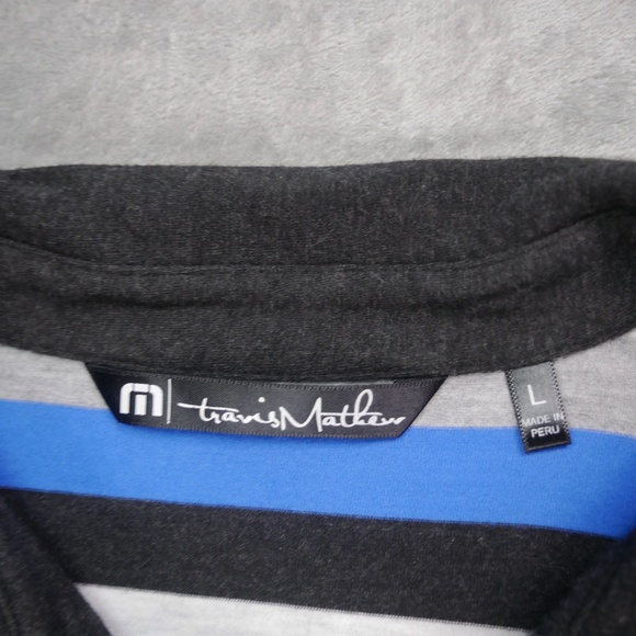 Travis Matthew Mens Large Black Blue Multicolored Stripe Short Sleeve Polo Shirt - Picture 5 of 12